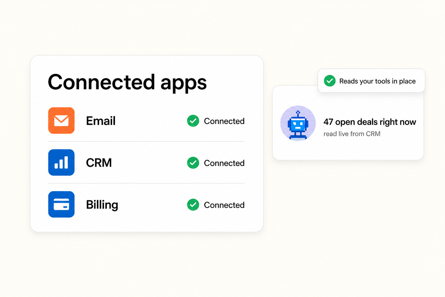 Connected apps with an agent reading and acting across them